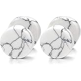 YZstyle 2pcs 10MM Marble Stud Earrings Men Women, Steel Cheater Fake Ear Plugs Gauges Illusion Tunnel