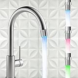 Leyfeng Faucet, 3 Package 3-Color Temperature Sensitive Gradient Led Water Faucet Light Water Stream Color Changing Faucet Tap Sink Faucet Kitchen Bat