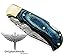 OHM-064 Custom Handmade Damascus Steel Folding Knife - Beautiful Blue Wood Handle with Leather sheath. Knife is durable