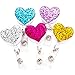 Ascrafter Bling Heart Badge Holder for Women, 5 Pack Glitter Love Heart Retractable Badge Reel Clip on ID Name Card, Colorful ID Badge Clip for ID Tag Nurse Accessories for Work