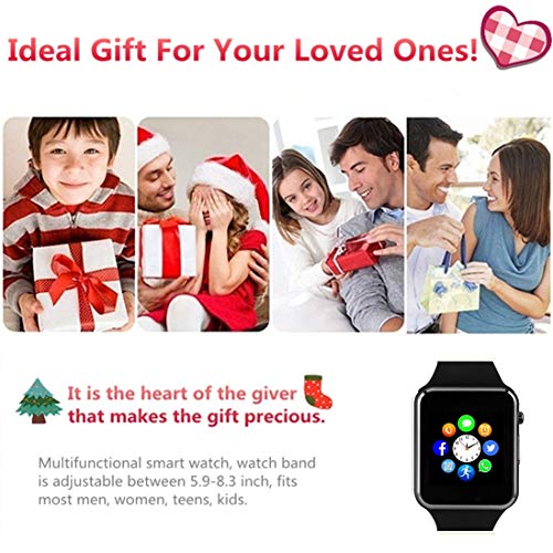 Smart Watch Phone Smartwatch with Camera Pedometer Call Text SNS Sync SIM Card Slot TF Card Music Player Alarm Compatible with Android and IPhone (Partial Functions) for Men Women Kids Teens (Black) - Thumbnail 2