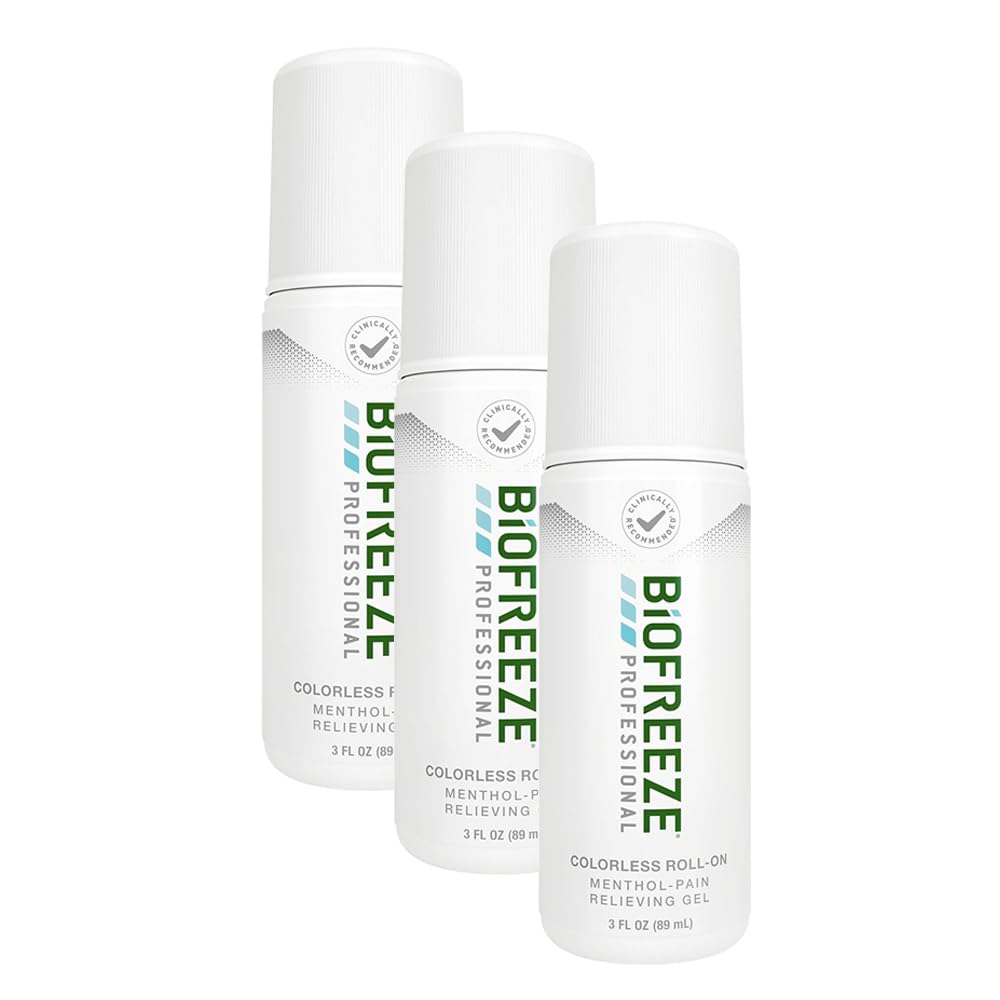 Biofreeze Professional Colorless Pain Relief Roll On, Knee & Simple Backache Relief, Arthritis Pain Reliever, Neck Pain Relief, Cooling Joint Pain, Roll-On Menthol Gel 3 Fl Oz - Pack of 3 Image