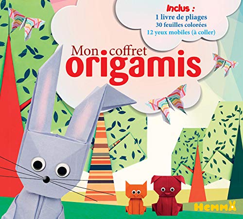 Mon coffret origamis : Avec 1 livre de pliages, 30 feuilles colorées et 12 yeux mobiles (à coller) by 