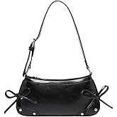 QWINEE Women's Leopard Print Purse Y2k Cheetah Shoulder Bag Bow Studded Clutch Zipper Adjustable Strap Underarm Bag