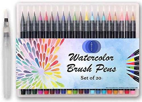 Premium Watercolor Brush Pens - 20 Watercolor Markers Set + 1 BONUS Brush Pen - Soft Flexible Brush Tip | Watercolor Marker Set for Artists, Adult Coloring Books, Calligraphy, Comic, Manga, Lettering