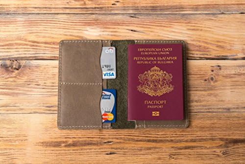 Leather Passport Cover Case Travel Wallet Notebook Holder Olive Green Father's Day Gift for Him
