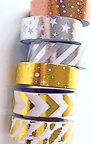 Variety Lot 6 ct. Gold Silver Washi Foil Tape Variety Masking Tapes Each 32.8 ft. Long 0.6" Wide
