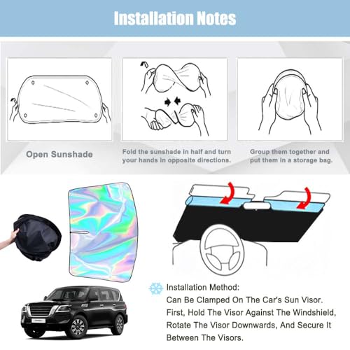 KASUART New 2024 Car Windshield Laser Sunshade For Niss-an Patrol Y62 2016-2024 Upgraded Laser Titanium Silver Colorful Layer Thickened 300d Oxford Cloth Foldable ective Protector Blocks UV Rays