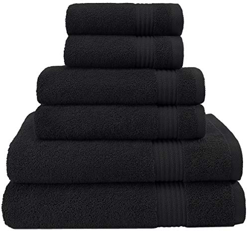 Hotel & Spa Quality, Absorbent and Soft Decorative Kitchen and Bathroom Sets, Cotton, 6 Piece Turkish Towel Set, Includes 2 Bath Towels, 2 Hand Towels, 2 Washcloths, Coal Black
