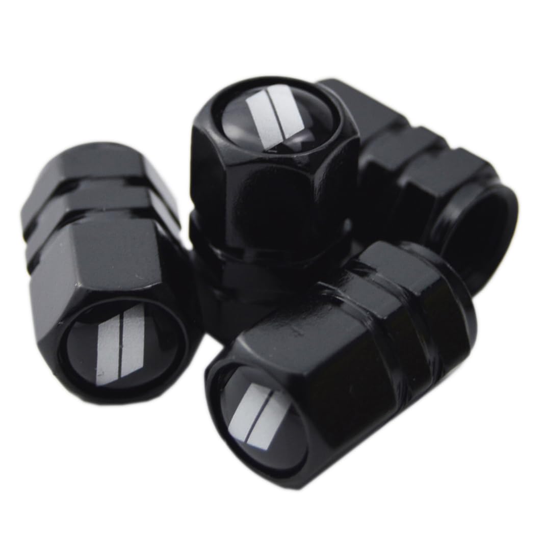 Photo 1 of (Set of 4) // Slash Metal Auto Tire Valve Stem Cap Cover Trim with Resin Emblem for Dodge Charger Challenger SRT Hornet R/T Dart Durango Journey Magnum Nitro Caliber Avenger