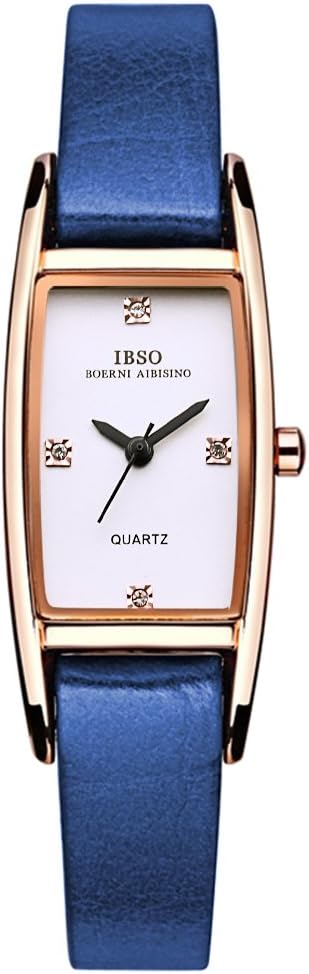 IBSO Women Watches Genuine Leather Strap Woman Watch Party Waterproof Relogio Feminino Ladies Crystal Small Rectangle Dial Leather Bracelet Strap Wristwatch