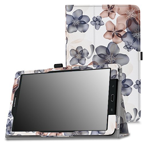 MoKo Samsung Galaxy Tab E 9.6 Case - Slim Folding Cover for Samsung Galaxy Tab E Wi-Fi / Tab E Nook 9.6-Inch Tablet Verizon 4G LTE Version, Floral INDIGO (NOT FIT Tab E 8.0 inch Tablet)