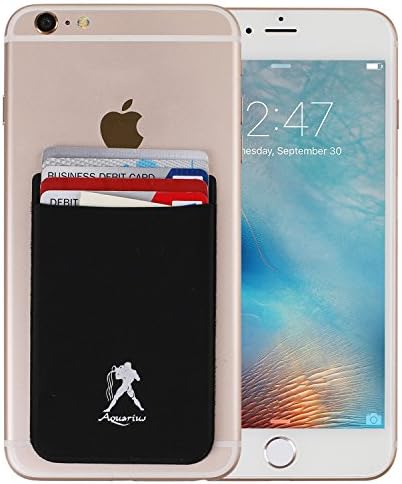 Zodiac Extra Tall Stick on Wallet,Cellphone Credit Card Holder 3M Adhesive Stick on Wallet Lycra Cell Phone Cash Pouch (Aquarius)