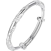 WPPHXY Solid 925 Sterling Silver Bracelets for Women Simple Adjustable Bangle Bracelet