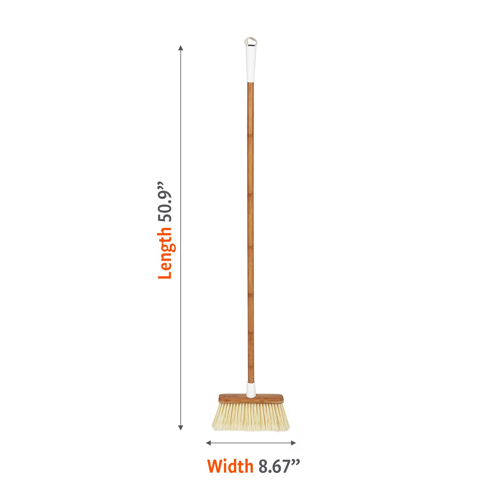 Full Circle Clean Sweep -Bamboo Broom -Angled for Precision in Tight Spaces, with Stiff Flagged Bristles for Indoor & Outdoor Cleaning -Ideal for Pet Hair, Kitchen, Hardwood, & Garage, White