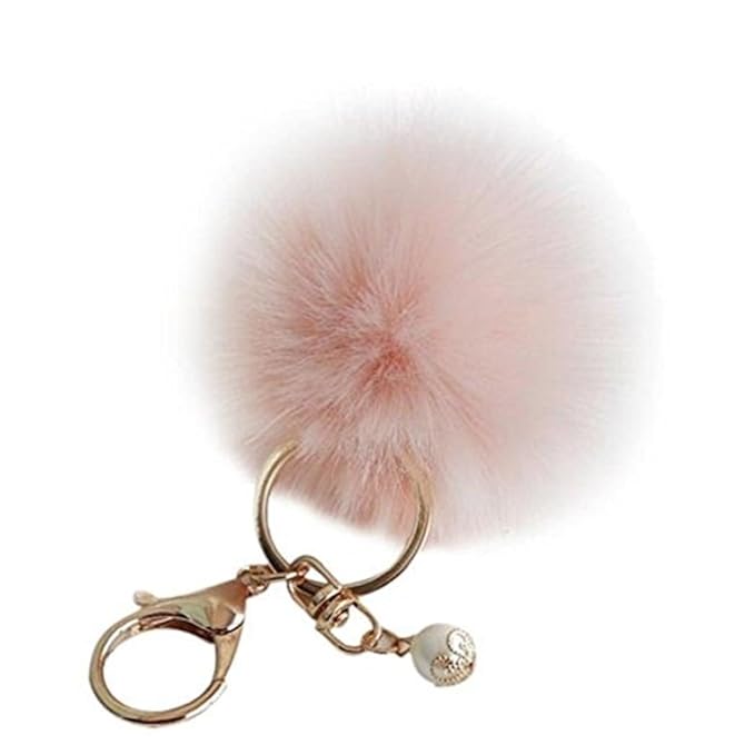 Keychain Beutel-Kette Auto-Anhänger, Yogogo Kaninchen-Pelz-Kugel-Plüsch-Auto-Schlüsselring (Rosa 1)