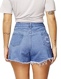 haola dama Denim apenado pantalones cortos de talle alto Ripped Casual pantalones cortos