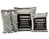 IE.HOME 100% All Natural Activated Bamboo Charcoal Air Purifying Deodorizer Bags 4 Pack Set | 3 Sizes (500g, 200g, 75g x 2) + BONUS S Shaped Hooks x 2 + Cotton Fiber Cord