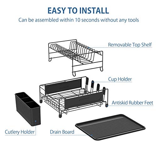 Dish-Drying-Rack-Cambond-Dish-Rack-and-Drainboard-Set-2-Tier-Dish-Rack-for-Kitchen-Counter-Rustproof-Dish-Drainer-with-Utensil-Holder-and-Cup-Holder-188-x-13-x-976-IN-Black