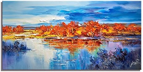 Sky Lake Island Winter Maple leaves Lake Landscape swamp Print on Canvas Poster 16 Inch x 32Inch For Wall Home Décor Office Gifts Art (20Inch x 40 Inch)