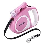UPSKY Retractable Dog Leash, 16 ft Scalable Dog Walking Leash with Bright Flashlight for Small-Medium, Moving Free, One Button Break & Lock- Pink