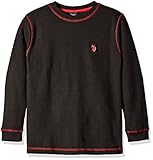 U.S. Polo Assn. Big Boys' Long Sleeve Thermal Solid Pullover Shirt, Black, 10/12