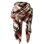 Zando Womens Winter Scarf Tassel Plaid Scarf Chunky Blanket Scarves Soft Lightweight Blanket Thick Large Wrap Shawl