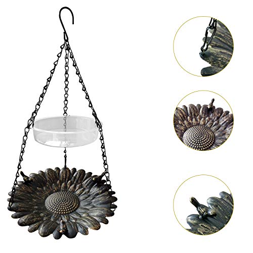 ERYTLLY Bird Feeder Hanging Tray,Seed Tray Bird Bath Tray 2 Trays for Bird Feeders Attracting Pet Hummingbird Feeder for Outdoor Garden Backyard Decorative Copper (1 Pack) - Thumbnail 4