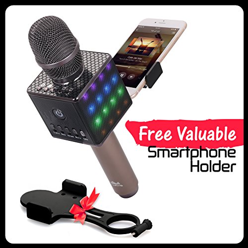 Karaoke-Microphone-H8-20-with-Smartphone-holder-and-LED-Lights-Wireless-Portable-Speaker-Bluetooth-Machine-for-Easy-Connection-to-iPhone-and-Android-The-Perfect-Home-KTV-Karaoke-Singing-Dark-Gray