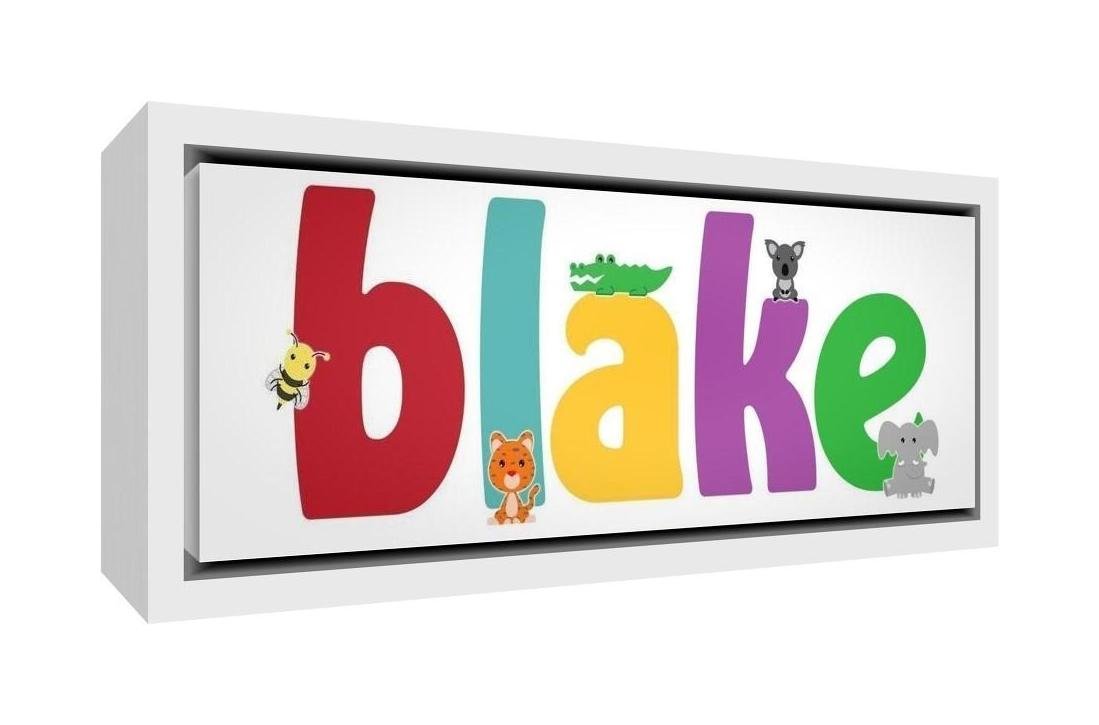 Feel Good Art Cute Illustrative Design Framed Box Canvas with Solid White Wooden Surround (19 x 46 x 3 cm, Small, Blake)