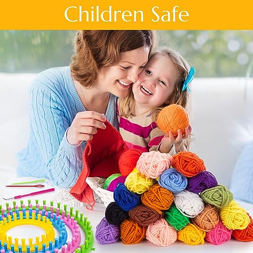 Shindel 27PCS Knitting Loom Set, Round Knitting Loom Kit Knitting Supplies with 20 Yarn Skeins for DIY Crafting Yarn Crochet Knitting