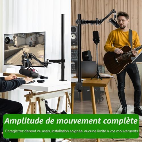 Frgyee Height Adjustable Microphone Arm with Raised Extension Bar Microphone Stand for Shure SM7B, Blue Yeti, HyperX QuadCast S and Other Microphones