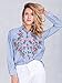 Simplee Apparel Women's Boho Embroidered Floral Striped Shirt Blouse Top Blue, 4/6