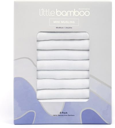 Little Bamboo Muslin Squares Pack White 8 Count 60x60cm Baby Essentials