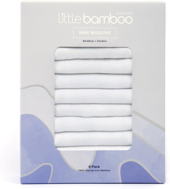 Little Bamboo Muslin Squares Pack White 8 Count 60x60cm Baby Essentials