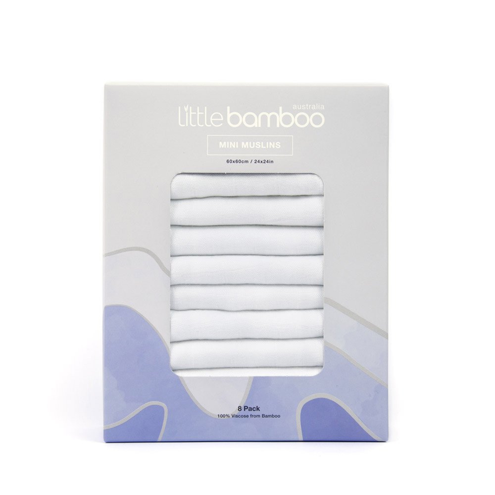Little Bamboo Muslin Squares Pack, White, 8 Count