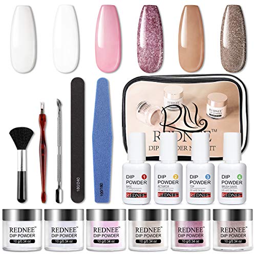REDNEE 16pcs Dip Powder Nail Kit Starter 6 Colors with Base Top Coat