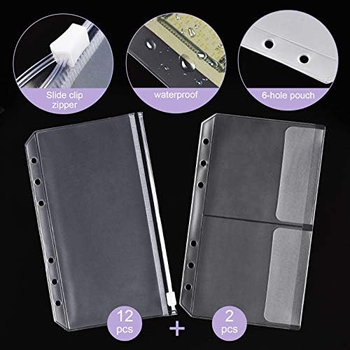 14pcs A6 Plastic Binder Pockets with Leather Notebook Binder Cover, 6