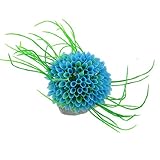 Fish Tank Manmade Cyan Blue Green Floral Plants Decoration w Oval Base