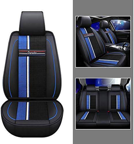 For Driver/Co-pilot/Rear 3seat Car Seat Covers For Fiat Panda Punto EVO Linea Sedici Bravo 5-Seat Leather Cover Full Protection Set Black blue
