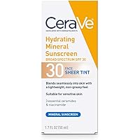 CeraVe Tinted Sunscreen with SPF 30 | Hydrating Mineral Sunscreen With Zinc Oxide & Titanium Dioxide | Sheer Tint for…
