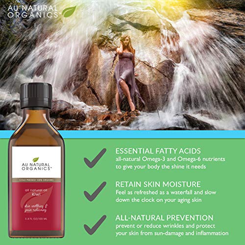 Au Natural Organics Kiwi Seed Oil - Pure, 100% Organic, Extra Virgin, Unrefined, Cold Pressed - Great for Skin, Hair and Lip Care3.4 Oz | 100 Ml