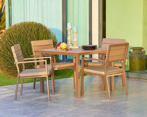 Suncrown Outdoor Steel Imitation Wood Square Dining Set (5-Piece Set) All Weather Steel Powder C ...