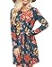 OLYR Women's Fall Winter Pleated Midi Dress Long Sleeve Floral Print Casual Swing Tunic Tee Shirt Dress (XL, Navy Floral)