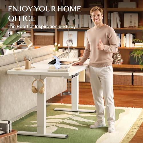 FLEXISPOT Height Adjustable Desk Frame, Electric Table Legs with 2 Motors, LED Height Display, 4 Memory Functions, with 2 Hooks and Cable Management, White