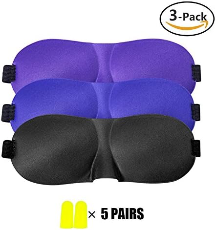 Sleep Eye Mask - 3D Contoured Eye Cover Sleeping Mask with Adjustable Strap Bonus 3 Pairs Ear Plugs for Travel Meditation,Naps,Night Blindfold Eyeshade for Men Women (3 pack)