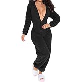 HRESSLBD Women's Warm Fuzzy Hooded Romper Pant Playsuit Jumpsuit