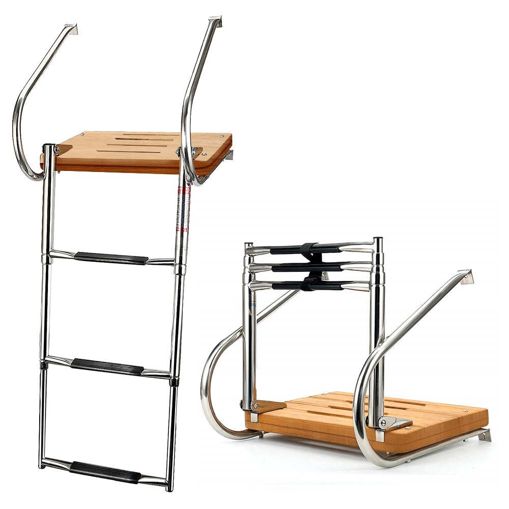 Photo 1 of Mojiate Telescoping 3-Step Swim Platform Ladder – Stainless Steel with 2 Handrails for Boats, Yachts & Docks