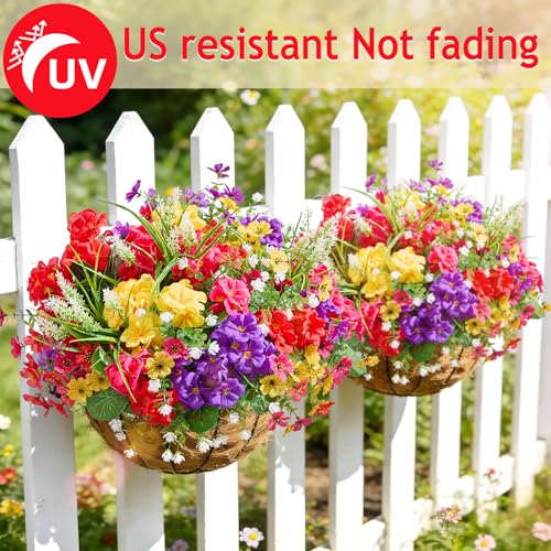 Faylifeway 16 Bundles Artificial Flowers for Outdoors, UV Resistant Fake Outdoor Flowers, Silk Faux Flowers for Outside Planters,Garden,Porch,Yard,Home Decor(Mixed Color)