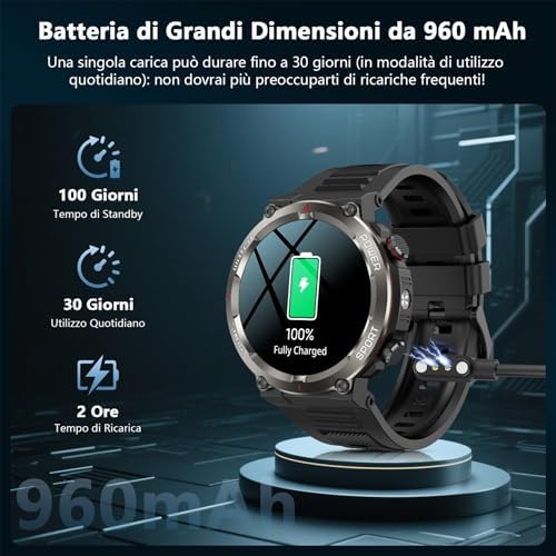 Yxtel Men's Sports Smartwatch with Bluetooth Calls, Compass & LED Flashlight, 120+ Sports Modes, Heart Rate Monitor, Sleep Monitor, IP68 Waterproof, 30 Days Battery, for Android iOS
